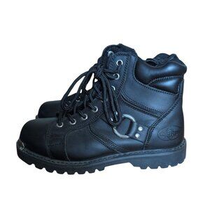 Biker Boots Black Leather Lace up Fronts/Side Zip up Combat Motorcycle Boots